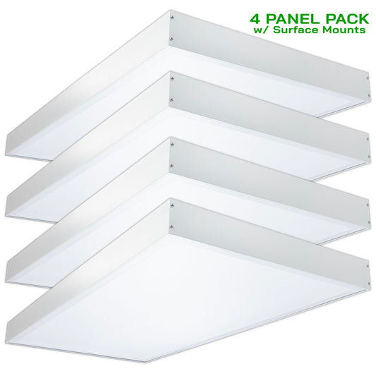 2' X 4' LED 72 Watt Panel Troffer High Lumen w/ Surface Mount Kit (4 PACK)