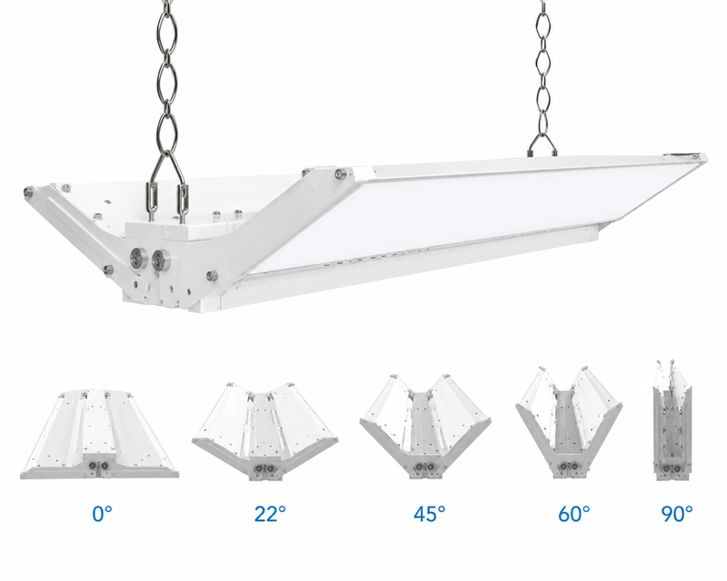 Steel Tech Lights LHB06F Foldable Linear High Bay Light – Adjustable Beam Angle – 165W/225W/300W – 5000K – AC120-277V – 0-10V Dimmable – 3FT – Audio Jack Sensor Base