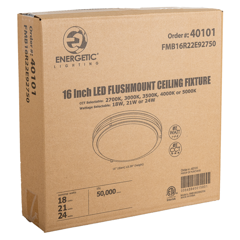 Energetic Lighting FMB16R22E92750 16" Flush Mount Double Ring Brushed Nickel 24W/21W/18W, 120V, Dimmable, Color Selectable