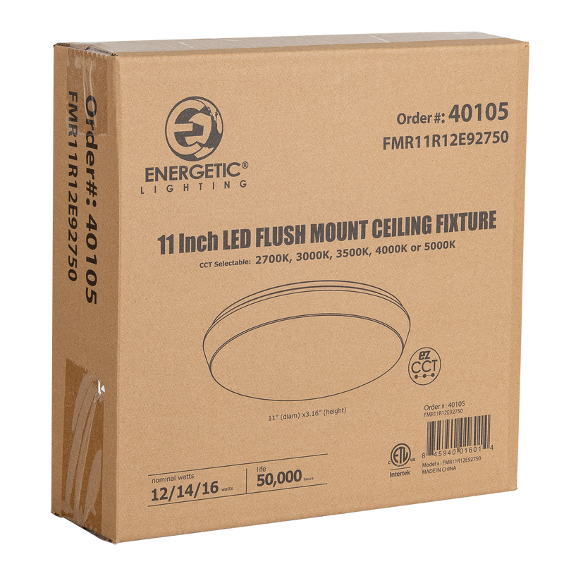 Energetic Lighting FMR11R12E92750 11" Flush Mount LED 16W/14W/12W, 120V, Dimmable, Color Selectable