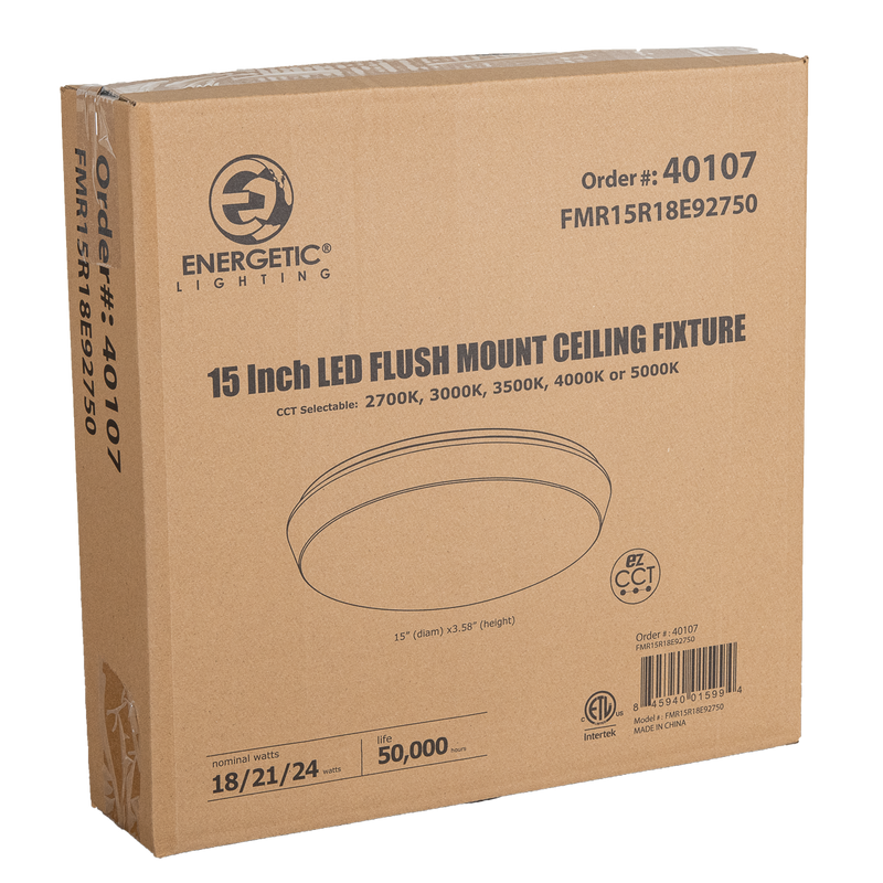 Energetic Lighting FMR15R18E92750 15" Flush Mount LED 24W/21W/18W, 120V, Dimmable, Color Selectable