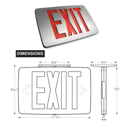 THIN Die-Cast Aluminum Red or Green LED Exit Sign Single or Double Face, Compact Design