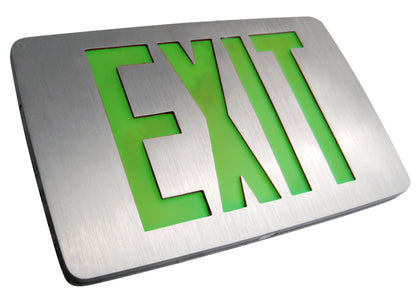 THIN Die-Cast Aluminum Red or Green LED Exit Sign Single or Double Face, Compact Design
