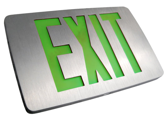 THIN Die-Cast Aluminum Red or Green LED Exit Sign Single or Double Face, Compact Design
