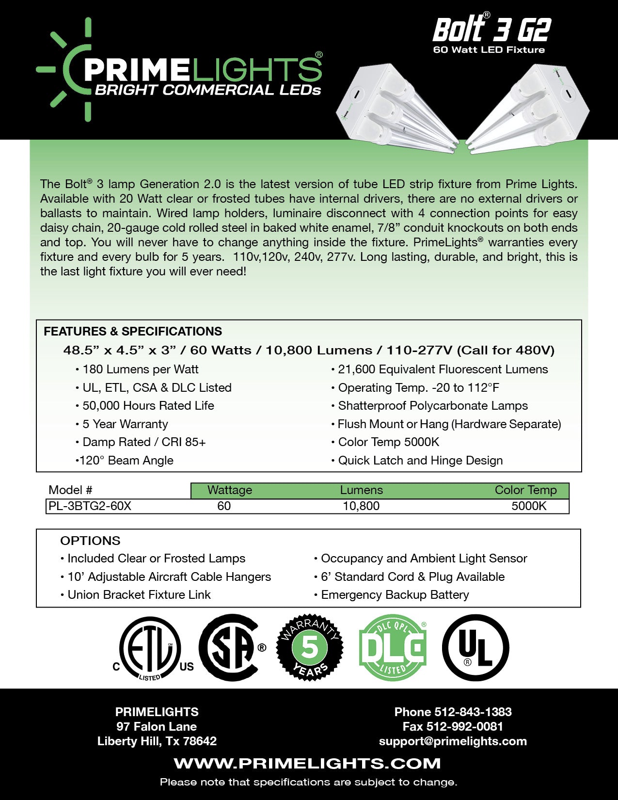 4ft. LED BOLT® GEN 2.0 – 3 Lamp LED Shop Light – Clear 10,800 lumens - Calc