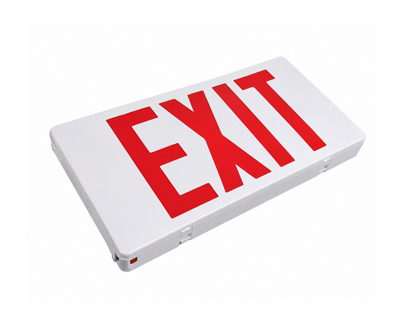 Steel Tech Lights LED Exit Sign Light – Double-Sided EXIT Legend – Red or Green – 120-277V Dual Voltage – 90-Minute Emergency Backup